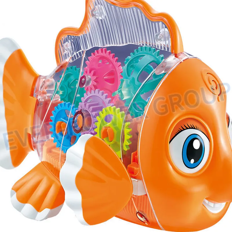 Electric Universal Driving Walking Animal Toy Plastic Rotating Transparent Pinion Gear Fish with Dazzling Flash Light Music