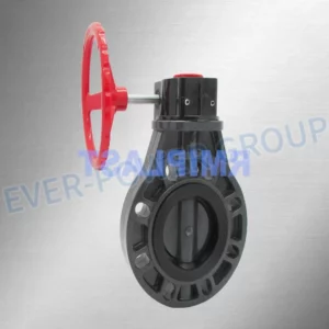 Plastic Gear Lug Wafer Type Turbo Butterfly Valve with Worm-Gear U-PVC Injection Mould Valve by JIS 10K DIN Pn10 ANSI Cl150 for Industrial Use