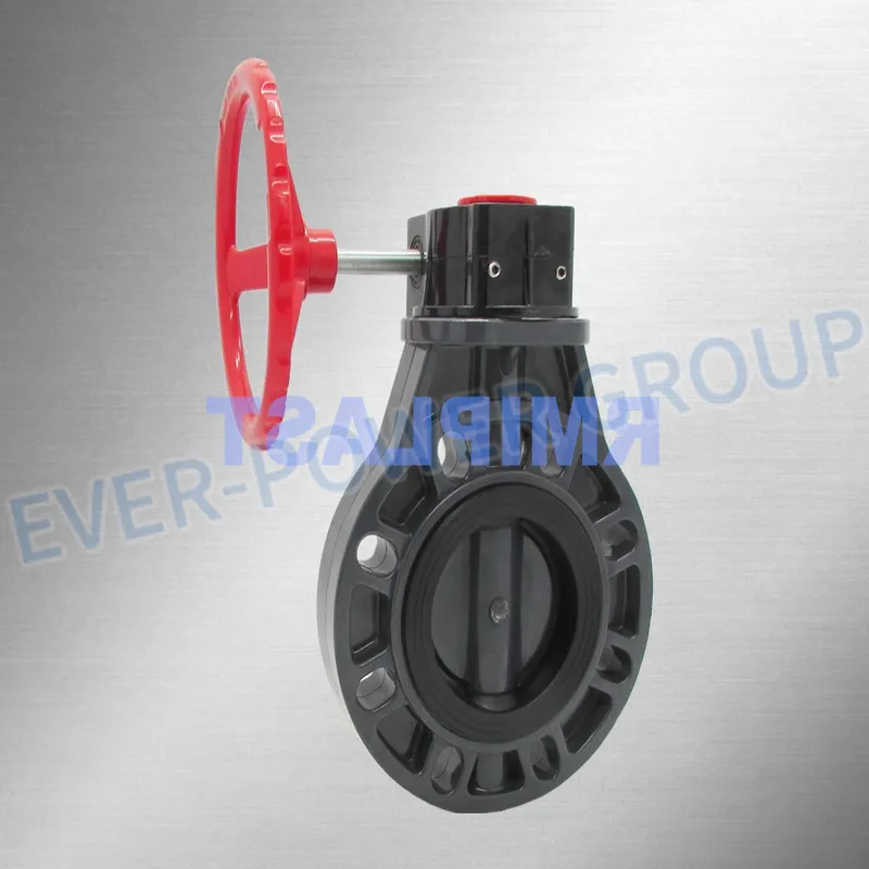 Plastic Gear Lug Wafer Type Turbo Butterfly Valve with Worm-Gear U-PVC Injection Mould Valve by JIS 10K DIN Pn10 ANSI Cl150 for Industrial Use